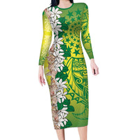 Cook Islands Tiare Maori With Conch Shell Family Matching Long Sleeve Bodycon Dress and Hawaiian Shirt Pasifika Fest Polynesian Tattoo Green