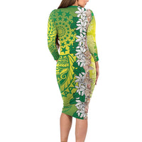 Cook Islands Tiare Maori With Conch Shell Family Matching Long Sleeve Bodycon Dress and Hawaiian Shirt Pasifika Fest Polynesian Tattoo Green