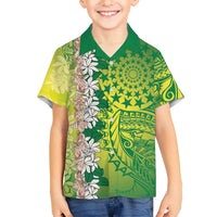 Cook Islands Tiare Maori With Conch Shell Family Matching Puletasi and Hawaiian Shirt Pasifika Fest Polynesian Tattoo Green