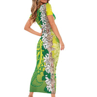 Cook Islands Tiare Maori With Conch Shell Family Matching Short Sleeve Bodycon Dress and Hawaiian Shirt Pasifika Fest Polynesian Tattoo Green