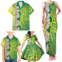 Cook Islands Tiare Maori With Conch Shell Family Matching Tank Maxi Dress and Hawaiian Shirt Pasifika Fest Polynesian Tattoo Green