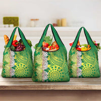 Cook Islands Tiare Maori With Conch Shell Grocery Bag Pasifika Fest Polynesian Tattoo Green LT14 3-pack One Size Green - Polynesian Pride