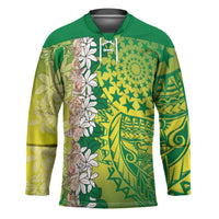 Cook Islands Tiare Maori With Conch Shell Hockey Jersey Pasifika Fest Polynesian Tattoo Green LT14 Unisex Green - Polynesian Pride