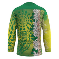 Cook Islands Tiare Maori With Conch Shell Hockey Jersey Pasifika Fest Polynesian Tattoo Green LT14 - Polynesian Pride
