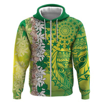 Cook Islands Tiare Maori With Conch Shell Hoodie Pasifika Fest Polynesian Tattoo Green LT14 Zip Hoodie Green - Polynesian Pride