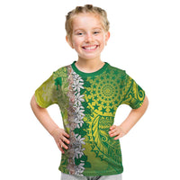Cook Islands Tiare Maori With Conch Shell Kid T Shirt Pasifika Fest Polynesian Tattoo Green LT14 Green - Polynesian Pride