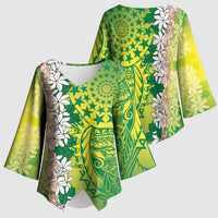 Cook Islands Tiare Maori With Conch Shell Kimono Sleeve Blouse Pasifika Fest Polynesian Tattoo Green LT14 - Polynesian Pride