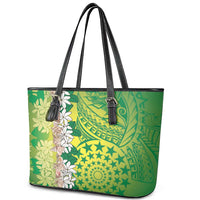 Cook Islands Tiare Maori With Conch Shell Leather Tote Bag Pasifika Fest Polynesian Tattoo Green LT14 - Polynesian Pride