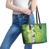 Cook Islands Tiare Maori With Conch Shell Leather Tote Bag Pasifika Fest Polynesian Tattoo Green LT14 - Polynesian Pride