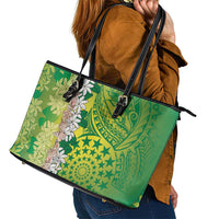 Cook Islands Tiare Maori With Conch Shell Leather Tote Bag Pasifika Fest Polynesian Tattoo Green LT14 - Polynesian Pride