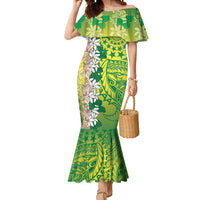 Cook Islands Tiare Maori With Conch Shell Mermaid Dress Pasifika Fest Polynesian Tattoo Green LT14 Women Green - Polynesian Pride