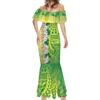Cook Islands Tiare Maori With Conch Shell Mermaid Dress Pasifika Fest Polynesian Tattoo Green LT14 - Polynesian Pride