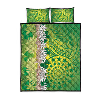 Cook Islands Tiare Maori With Conch Shell Quilt Bed Set Pasifika Fest Polynesian Tattoo Green LT14 - Polynesian Pride