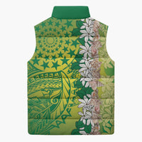 Cook Islands Tiare Maori With Conch Shell Sleeveless Puffer Jacket Pasifika Fest Polynesian Tattoo Green LT14 - Polynesian Pride