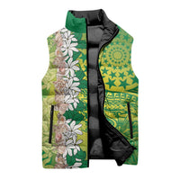 Cook Islands Tiare Maori With Conch Shell Sleeveless Puffer Jacket Pasifika Fest Polynesian Tattoo Green LT14 - Polynesian Pride