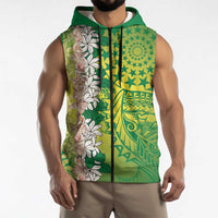Cook Islands Tiare Maori With Conch Shell Sleeveless Zip Hoodie Pasifika Fest Polynesian Tattoo Green LT14 - Polynesian Pride