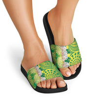 Cook Islands Tiare Maori With Conch Shell Slide Sandals Pasifika Fest Polynesian Tattoo Green LT14 - Polynesian Pride