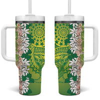 Cook Islands Tiare Maori With Conch Shell Tumbler With Handle Pasifika Fest Polynesian Tattoo Green LT14 One Size: 40 oz Green - Polynesian Pride