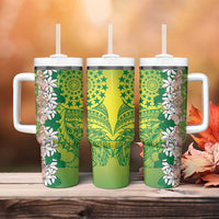 Cook Islands Tiare Maori With Conch Shell Tumbler With Handle Pasifika Fest Polynesian Tattoo Green LT14 - Polynesian Pride