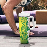 Cook Islands Tiare Maori With Conch Shell Tumbler With Handle Pasifika Fest Polynesian Tattoo Green LT14 - Polynesian Pride