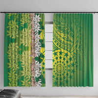 Cook Islands Tiare Maori With Conch Shell Window Curtain Pasifika Fest Polynesian Tattoo Green LT14 With Hooks Green - Polynesian Pride