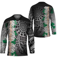 Cook Islands Tiare Maori With Conch Shell Hockey Jersey Pasifika Fest Polynesian Tattoo Black LT14 - Polynesian Pride