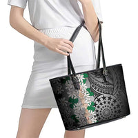 Cook Islands Tiare Maori With Conch Shell Leather Tote Bag Pasifika Fest Polynesian Tattoo Black LT14 - Polynesian Pride