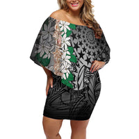 Cook Islands Tiare Maori With Conch Shell Off Shoulder Short Dress Pasifika Fest Polynesian Tattoo Black LT14 Women Black - Polynesian Pride