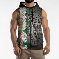 Cook Islands Tiare Maori With Conch Shell Sleeveless Zip Hoodie Pasifika Fest Polynesian Tattoo Black LT14 - Polynesian Pride