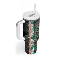 Cook Islands Tiare Maori With Conch Shell Tumbler With Handle Pasifika Fest Polynesian Tattoo Black LT14 - Polynesian Pride