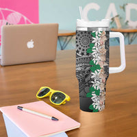 Cook Islands Tiare Maori With Conch Shell Tumbler With Handle Pasifika Fest Polynesian Tattoo Black LT14 - Polynesian Pride