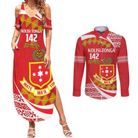 Personalised Kolisi Tonga College Atele Couples Matching Summer Maxi Dress and Long Sleeve Button Shirt Mate Maa Tonga 142 Years Anniversary LT14 Red - Polynesian Pride