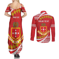 Personalised Kolisi Tonga College Atele Couples Matching Summer Maxi Dress and Long Sleeve Button Shirt Mate Maa Tonga 142 Years Anniversary LT14 - Polynesian Pride