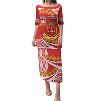 Personalised Kolisi Tonga College Atele Puletasi Mate Maa Tonga 142 Years Anniversary LT14 Long Dress Red - Polynesian Pride