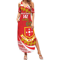 Personalised Kolisi Tonga College Atele Summer Maxi Dress Mate Maa Tonga 142 Years Anniversary LT14 Women Red - Polynesian Pride
