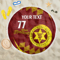 Personalised Tonga High School Beach Blanket Happy 77 Years Anniversary LT14 One Size 150cm Maroon - Polynesian Pride
