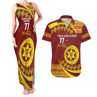 Personalised Tonga High School Couples Matching Tank Maxi Dress and Hawaiian Shirt Happy 77 Years Anniversary LT14 Maroon - Polynesian Pride