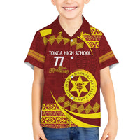Personalised Tonga High School Family Matching Puletasi and Hawaiian Shirt Happy 77 Years Anniversary LT14 Son's Shirt Maroon - Polynesian Pride