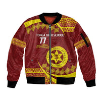Personalised Tonga High School Sleeve Zip Bomber Jacket Happy 77 Years Anniversary LT14 Unisex Maroon - Polynesian Pride