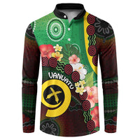 Long God Yumi Stanap Vanuatu Button Sweatshirt Tropical Flowers Aboriginal Pattern LT14 Green - Polynesian Pride