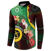 Long God Yumi Stanap Vanuatu Button Sweatshirt Tropical Flowers Aboriginal Pattern LT14 - Polynesian Pride