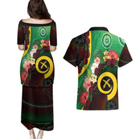 Long God Yumi Stanap Vanuatu Couples Matching Puletasi and Hawaiian Shirt Tropical Flowers Aboriginal Pattern LT14 - Polynesian Pride