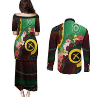 Long God Yumi Stanap Vanuatu Couples Matching Puletasi and Long Sleeve Button Shirt Tropical Flowers Aboriginal Pattern LT14 - Polynesian Pride