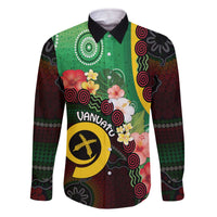Long God Yumi Stanap Vanuatu Family Matching Off The Shoulder Long Sleeve Dress and Hawaiian Shirt Tropical Flowers Aboriginal Pattern