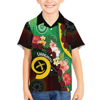 Long God Yumi Stanap Vanuatu Family Matching Off Shoulder Short Dress and Hawaiian Shirt Tropical Flowers Aboriginal Pattern LT14 Son's Shirt Green - Polynesian Pride