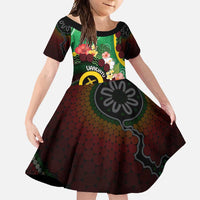 Long God Yumi Stanap Vanuatu Family Matching Short Sleeve Bodycon Dress and Hawaiian Shirt Tropical Flowers Aboriginal Pattern