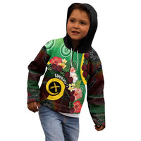 Long God Yumi Stanap Vanuatu Kid Hoodie Tropical Flowers Aboriginal Pattern