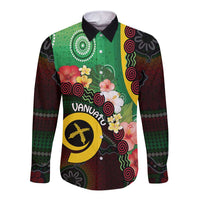 Long God Yumi Stanap Vanuatu Long Sleeve Button Shirt Tropical Flowers Aboriginal Pattern LT14 Unisex Green - Polynesian Pride