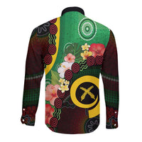 Long God Yumi Stanap Vanuatu Long Sleeve Button Shirt Tropical Flowers Aboriginal Pattern LT14 - Polynesian Pride
