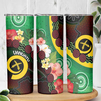 Long God Yumi Stanap Vanuatu Skinny Tumbler Tropical Flowers Aboriginal Pattern